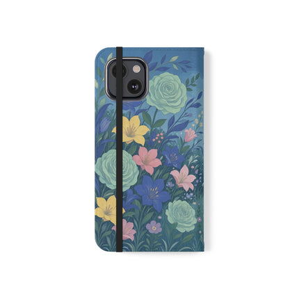 🌸💙 The Lovers In The Enchanted Garden Flip Case – Art Deco Floral Romance