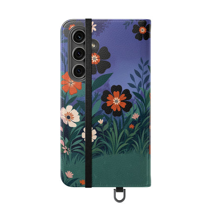 🌺🐈 The Lady Of The Midnight Garden Cat Flip Case – Art Deco Floral Fantasy