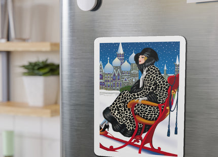 Elegant Winter Woman in Sleigh Die-Cut Magnets (5 Sizes)