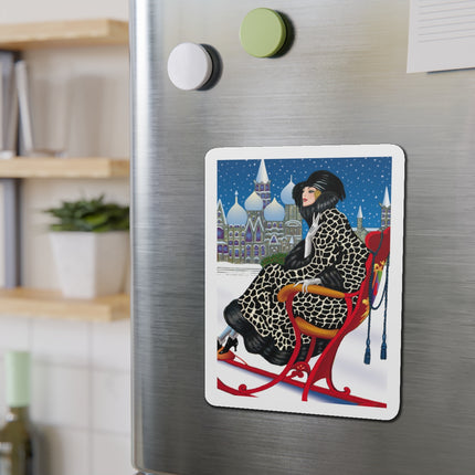 Elegant Winter Woman in Sleigh Die-Cut Magnets (5 Sizes)