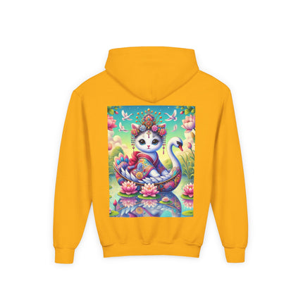 Geisha Kitten’s River Voyage Youth Hooded Sweatshirt – Adventure on a Whimsical River