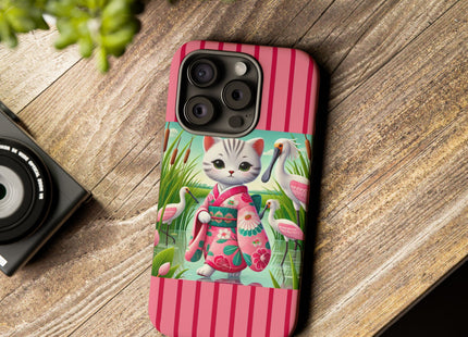 Geisha Kitten Strolls Among the Spoonbills Phone Cases