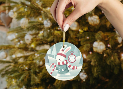 Candy Cane Timekeeper Bunny Glass Ornament