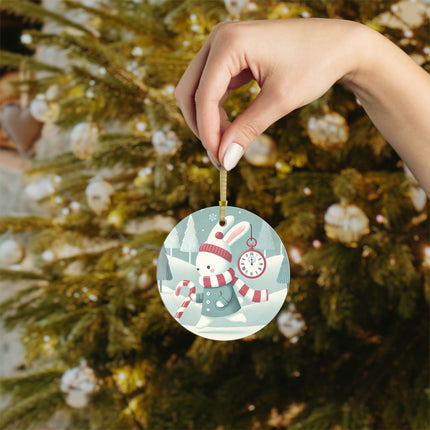 Candy Cane Timekeeper Bunny Glass Ornament