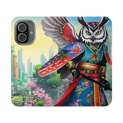 🦉⚔️ Cyberpunk Samurai Owl Flip Case – Neon Wisdom & Warrior Honor