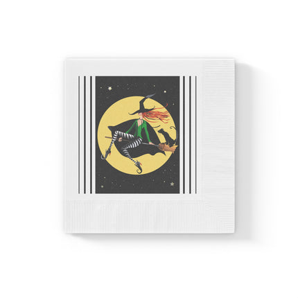 A Witch’s Moonlit Flight White Coined Napkins