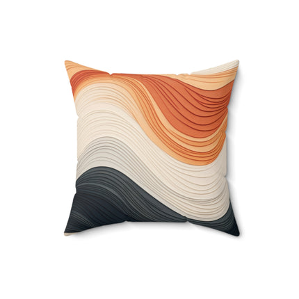 Wave Pattern in Hues of Beige, Orange, Grey, and Black Spun Polyester Square Pillow