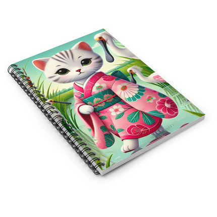 Geisha Kitten Strolls Among the Spoonbills Spiral Notebook - Ruled Line