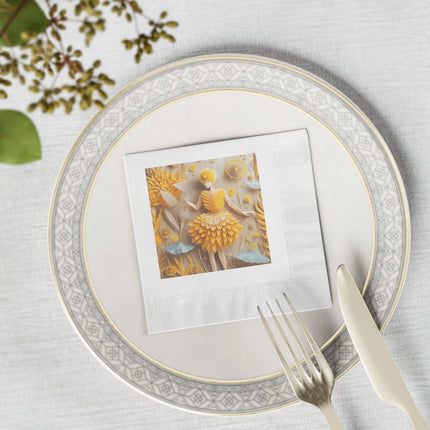 Dandelion Fairy White Coined Napkins