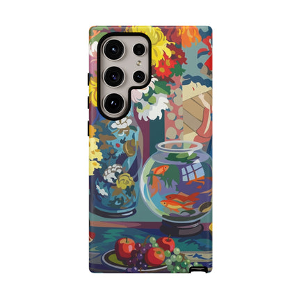 Floral Fishbowl Still Life Phone Case – Vibrant Harmony & Colorful Life