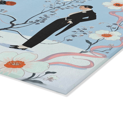 🌸🪞 The Lady At Her Winter Vanity Glass Cutting Board – Art Deco Romantic Elegance