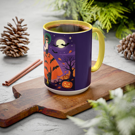 🎃🌕 The Pumpkin Moon Enchantress Colorful Mug – Elegant Halloween Masquerade
