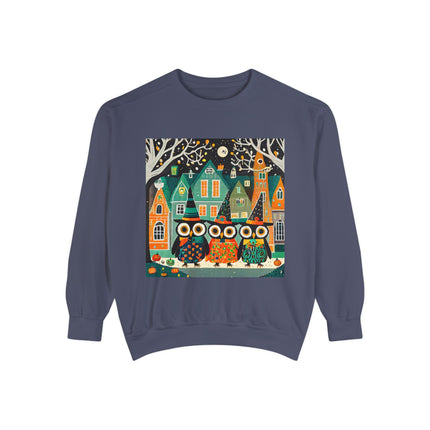 Night of the Trick-or-Treating Owlets Unisex Garment-Dyed Sweatshirt