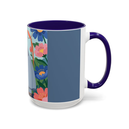 The Lady And The Mysterious Bird Colorful Mugs – Art Deco Botanical Mystery