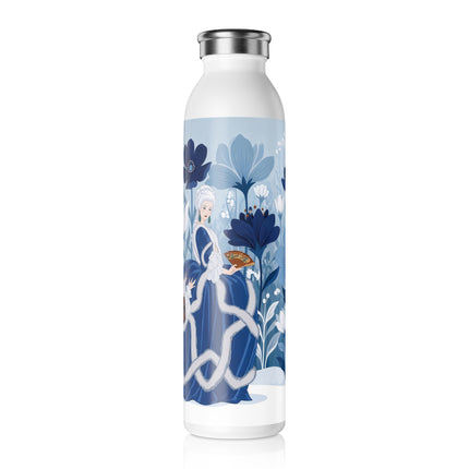 💙🌸 The Lady Of The Blue Flower Garden Slim Water Bottle – Art Deco Floral Romance