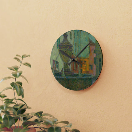 La Fontaine, Saint-Paul De Vence by Henri Le Sidaner Acrylic Wall Clock, Round & Square