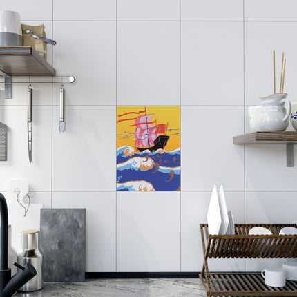 Golden Seas and Whimsical Dreams Ceramic Tile