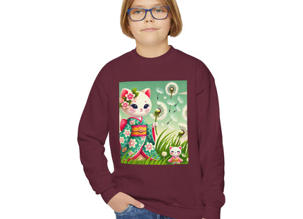 Geisha Kitten and the Dandelion Wish Youth Crewneck Sweatshirt