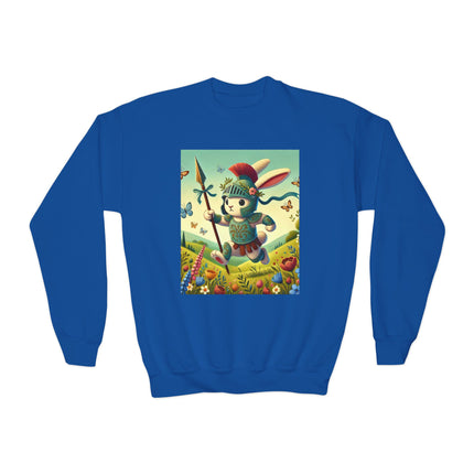 Rabbit Gladiator Youth Crewneck Sweatshirt – Courage, Adventure & Playful Charm