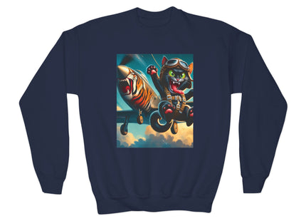 Parachuting Cat Commando Youth Crewneck Sweatshirt