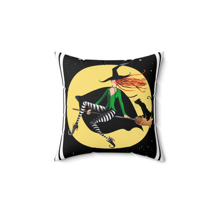 A Witch’s Moonlit Flight Spun Polyester Square Pillow