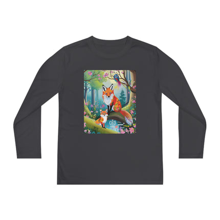 Mischievous Fox Youth Long Sleeve Competitor Tee – Woodland Fun & Storybook Adventure
