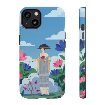 🌸🎩 The Lady Of The Grand Flower Garden Phone Case – Art Deco Fashion Illustration