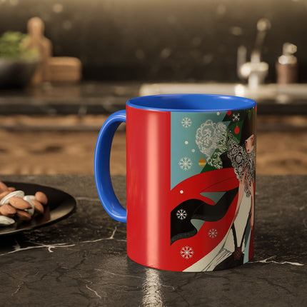 ❤️ The Lady Of The Crimson Scarf Colorful Mug – Art Deco Christmas Elegance