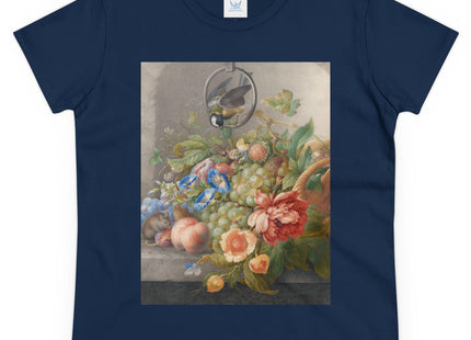 Still Life With Flowers, Fruit, A Great Tit And A Mouse by Herman Henstenburgh Women's Midweight Cotton Tee