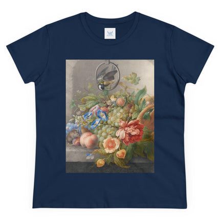 Still Life With Flowers, Fruit, A Great Tit And A Mouse by Herman Henstenburgh Women's Midweight Cotton Tee