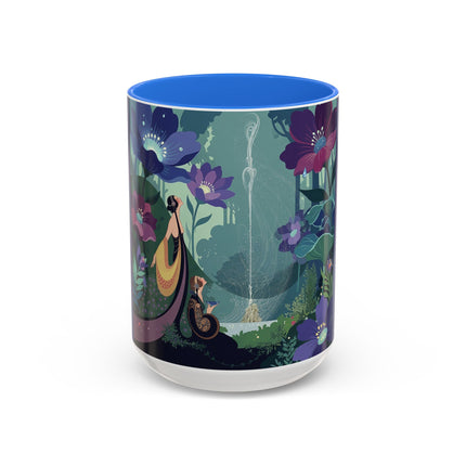 The Lady Of The Moonlit Fountain Colorful Mugs – Art Deco Botanical Serenity