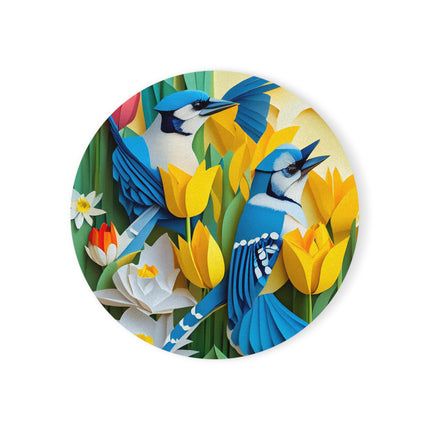 Blue Jays in a Spring Garden Cork Back Coaster