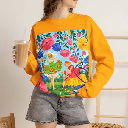 🌸🧚 The Fairies In The Flower Garden Crewneck Sweatshirt – Art Deco Floral Whimsy