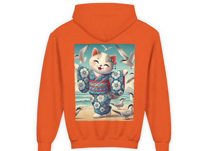 Geisha Kitten by the Seaside Youth Heavy Blend Hooded Sweatshirt