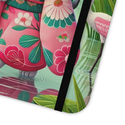 🦩🌸 Geisha Kitten Strolls Among the Spoonbills Flip Case – Serene Grace & Marshland Wonder