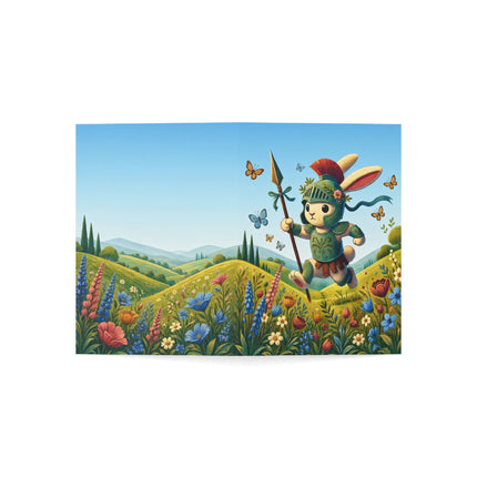 🐇🛡️ The Little Meadow Knight Greeting Card – Whimsical Animal Adventure