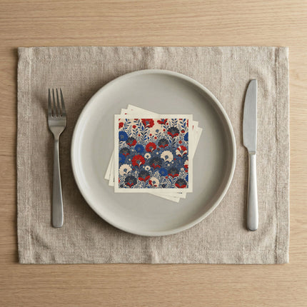 🌺💙 The Royal Crimson And Sapphire Flower Garden Napkins – Elegant Botanical Floral Art