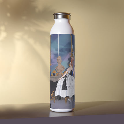 🖤🪞 The Lady At The Midnight Mirror Slim Water Bottle – Art Deco Floral Elegance