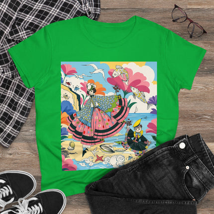 🐚🐟 The Seaside Fantasy Cotton Tee – Art Deco Ocean Whimsy