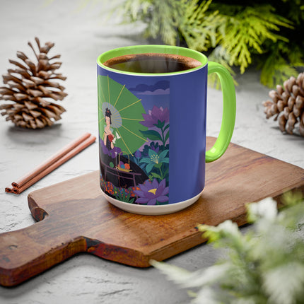 The Lady Of The Moonlit Needlework Colorful Mugs – Art Deco Crafting Elegance