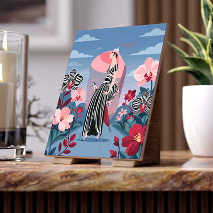 🌸🖤 The Striped Orchid Promenade Ceramic Tile – Art Deco Floral Fashion