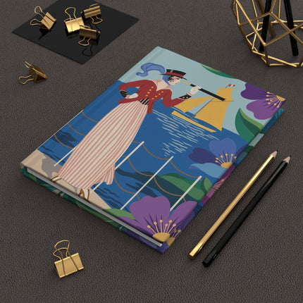 ⚓🌺 The Lady Of The Golden Sail Hardcover Journal – Art Deco Seaside Elegance