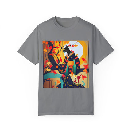 Black Cat in Kimono Unisex Garment-Dyed T-shirt