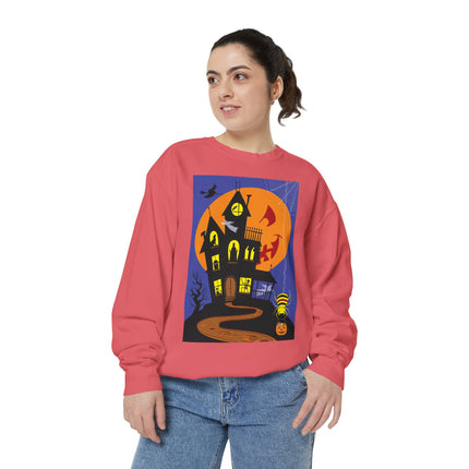 Halloween Night at the Haunted House Unisex Garment-Dyed Sweatshirt