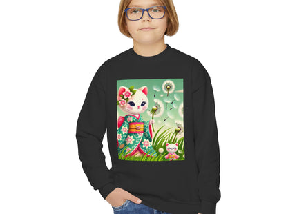 Geisha Kitten and the Dandelion Wish Youth Crewneck Sweatshirt
