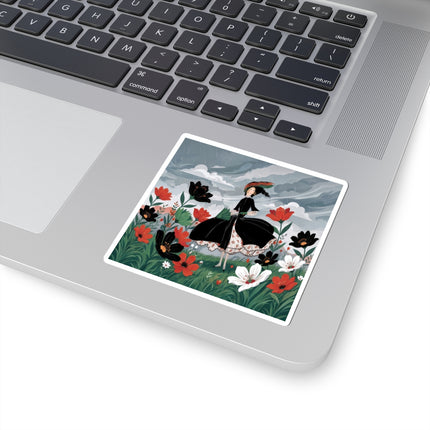 🌧️🌺 The Stormy Flower Walk Kiss-Cut Stickers – Art Deco Floral Fashion