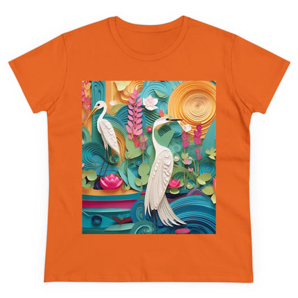 Elegant Egret Oasis Women's Midweight Cotton Tee
