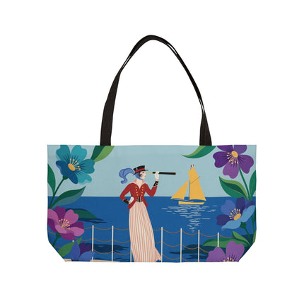 🌊🔭 The Lady Of The Seaside Lookout Weekender Tote Bag – Art Deco Nautical Adventure