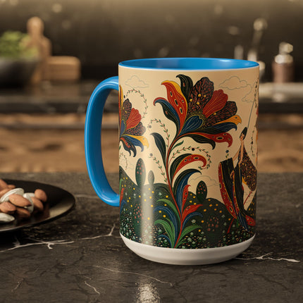 🌺🦋 The Enchanted Floral Voyage Colorful Mug – Art Deco Botanical Whimsy