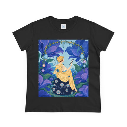 🪞🌺 The Enchanted Garden Mirror Cotton Tee – Art Deco Fashion Whimsy